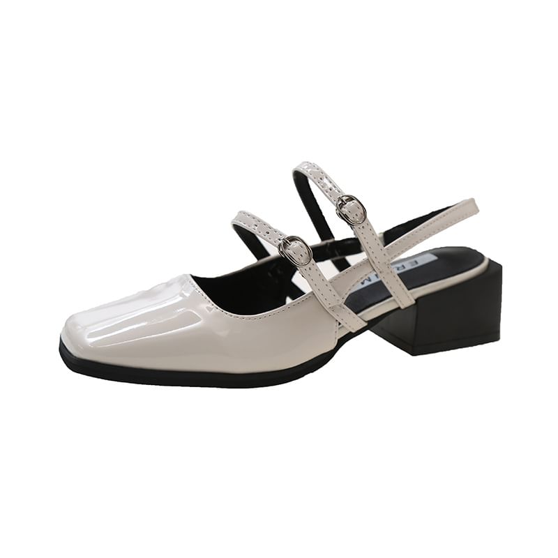 Sandals Block Square-Toe Heel Buckled Slingback