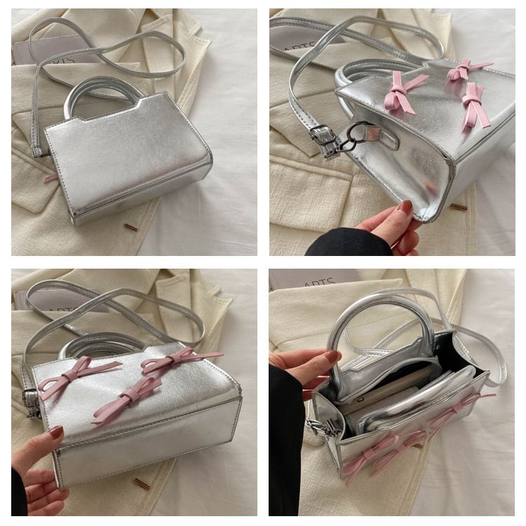 Ribbon Faux Leather Crossbody Bag