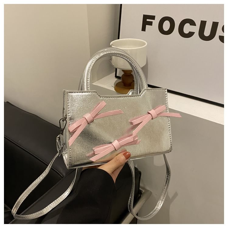 Ribbon Faux Leather Crossbody Bag