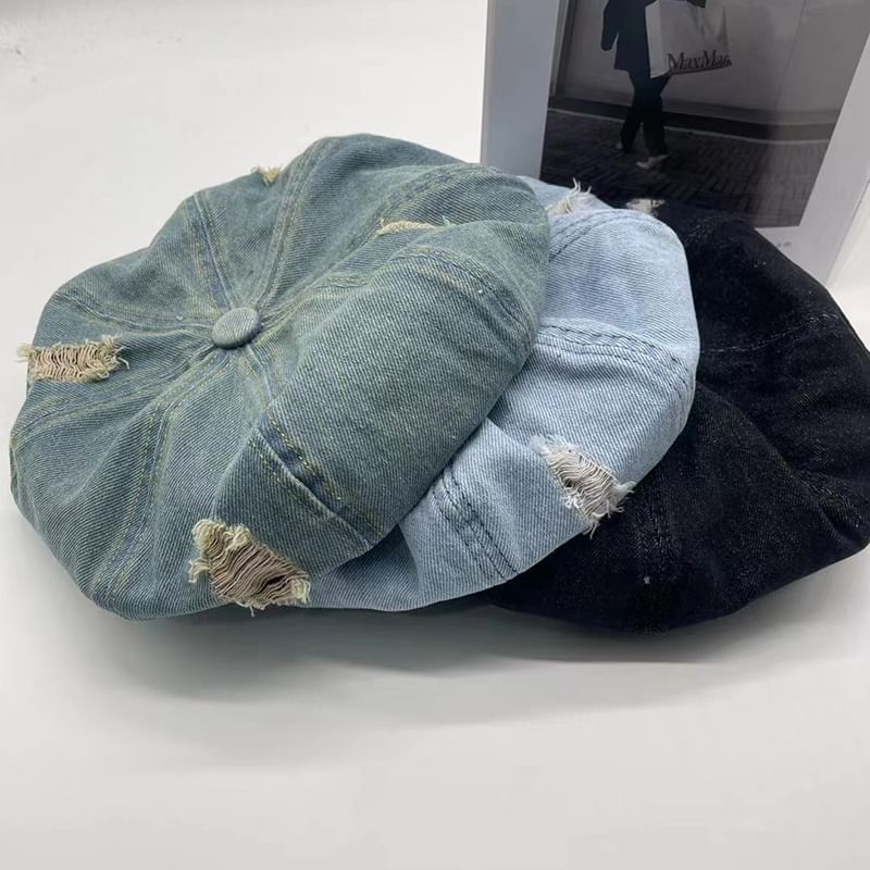 Denim Distressed Beret