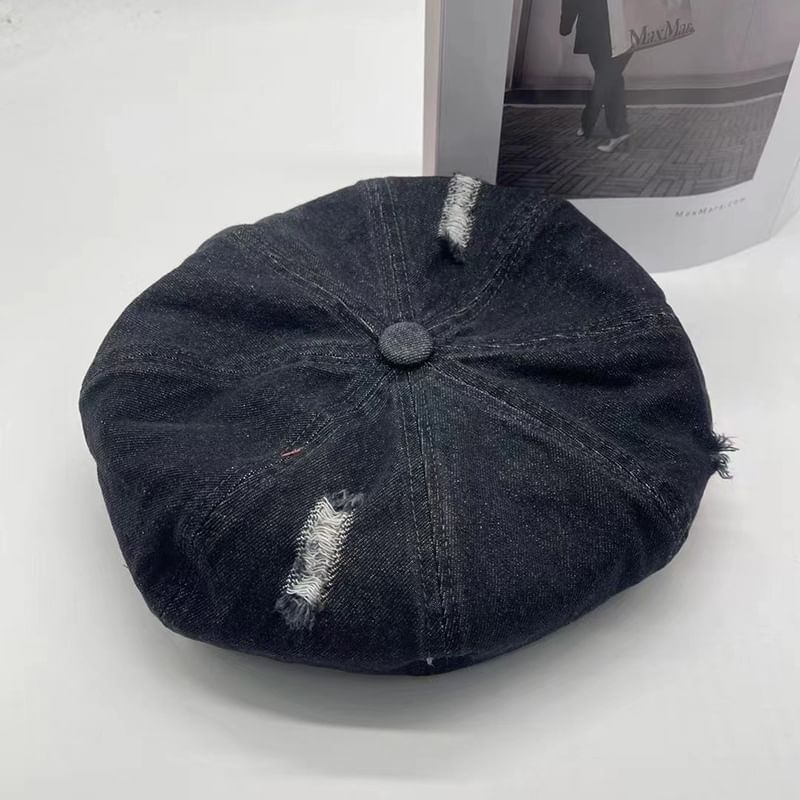 Denim Distressed Beret