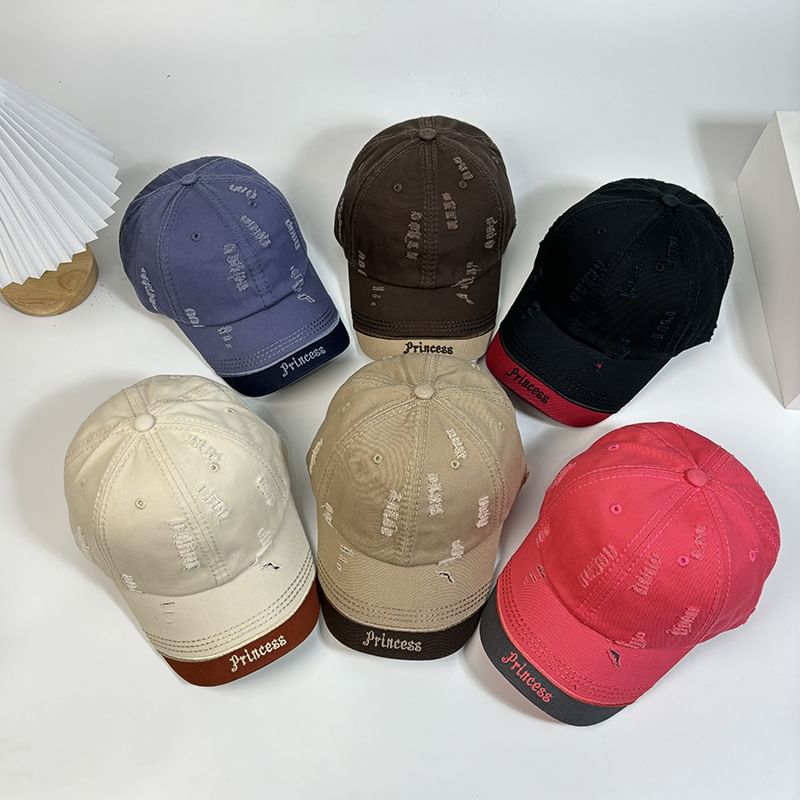 Letter Baseball Cap Distressed Embroidered