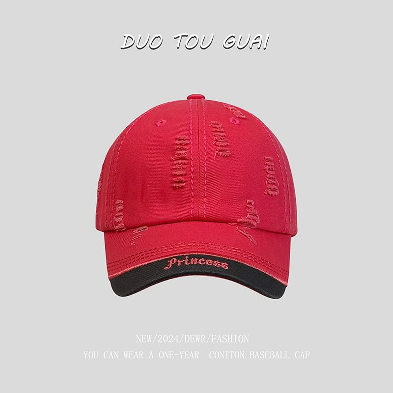 Letter Baseball Cap Distressed Embroidered