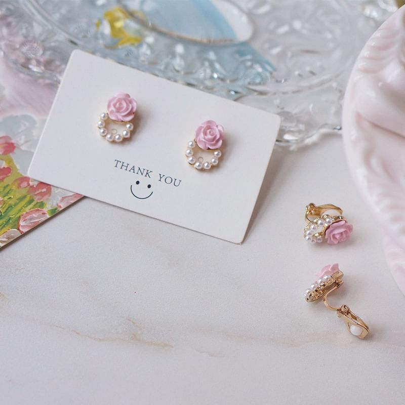 Earring Floral Pearl Faux Stud Alloy