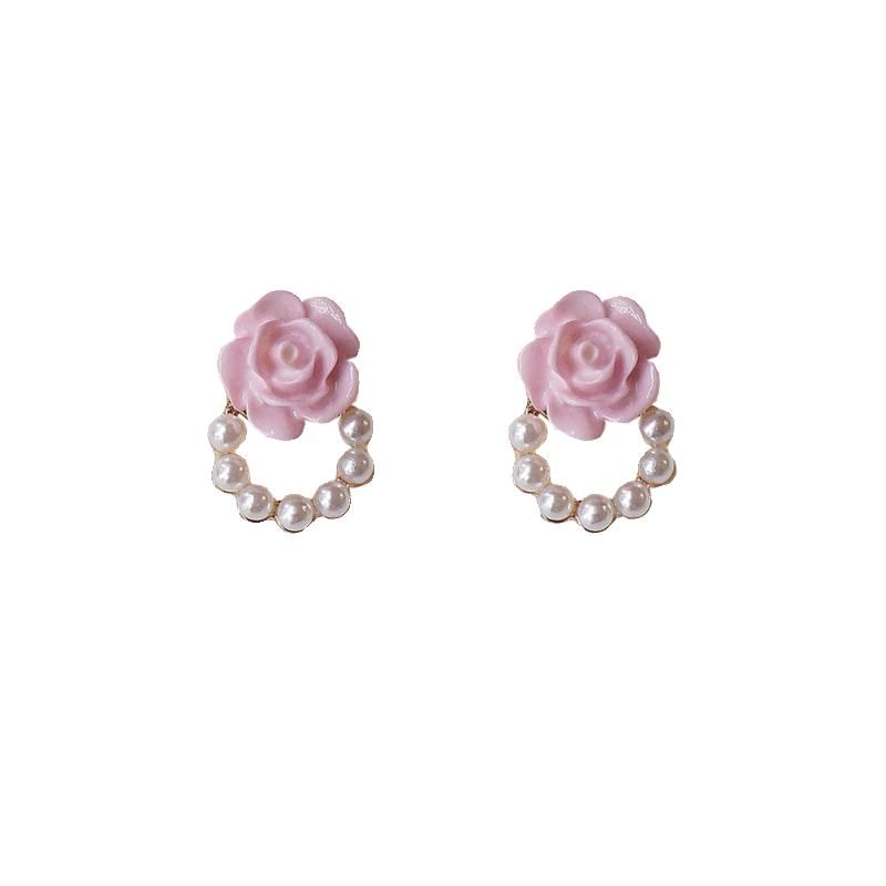 Earring Floral Pearl Faux Stud Alloy