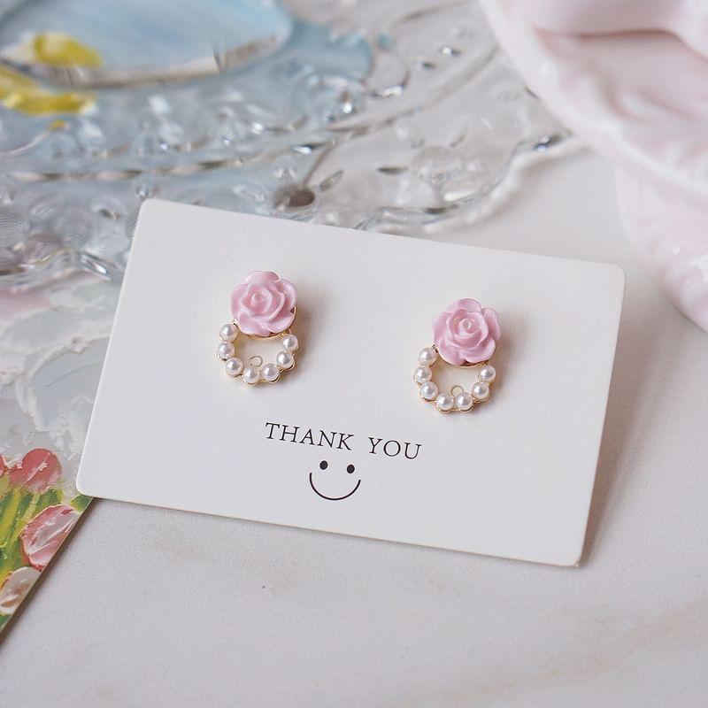 Earring Floral Pearl Faux Stud Alloy