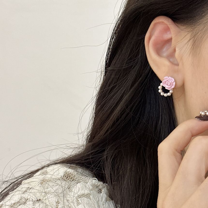 Earring Floral Pearl Faux Stud Alloy