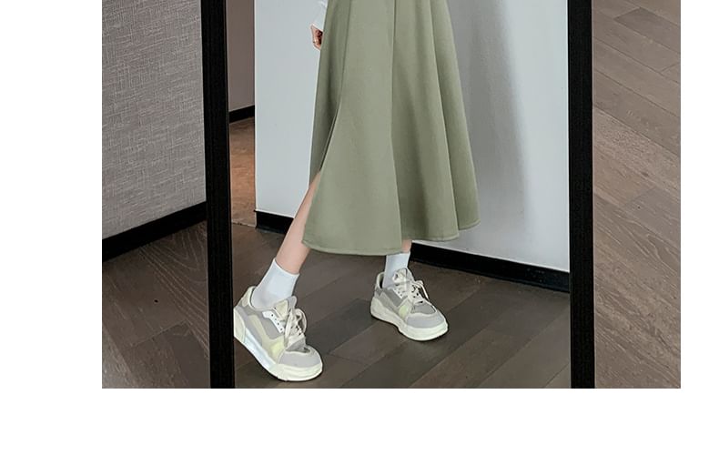 Waist High A-Line Skirt Plain Midi