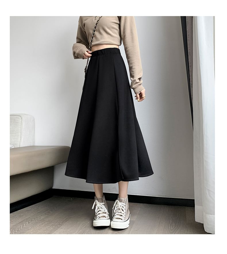 Waist High A-Line Skirt Plain Midi