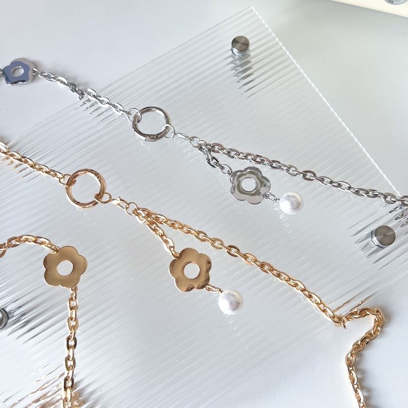 Lanyard Phone Pearl Floral Faux Alloy