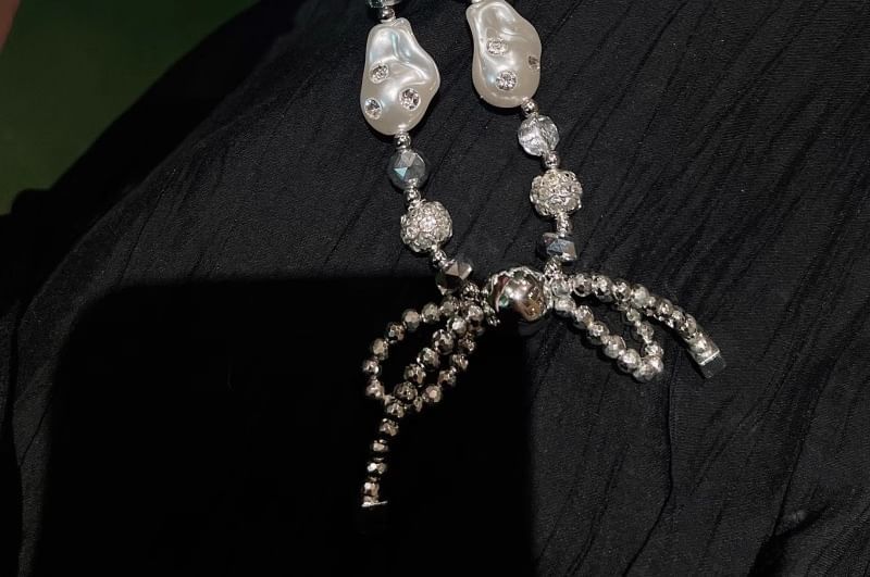 Strap Faux Rhinestone Phone Irregular Pearl