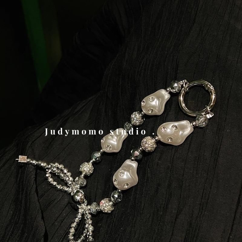 Strap Faux Rhinestone Phone Irregular Pearl