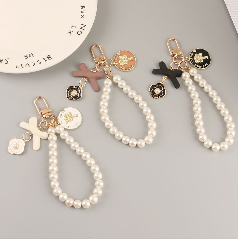 Floral Faux Pearl Bag Charm Keyring (Various Designs)