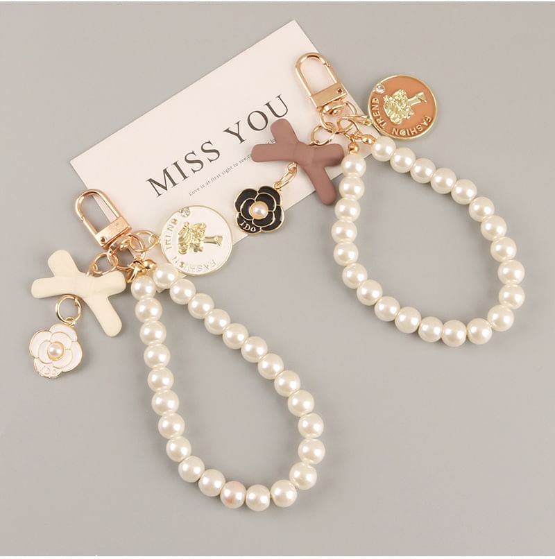 Floral Faux Pearl Bag Charm Keyring (Various Designs)