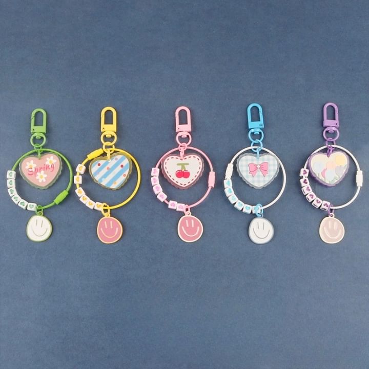 Heart Smiley Acrylic Bag Charm Keyring (Various Designs)