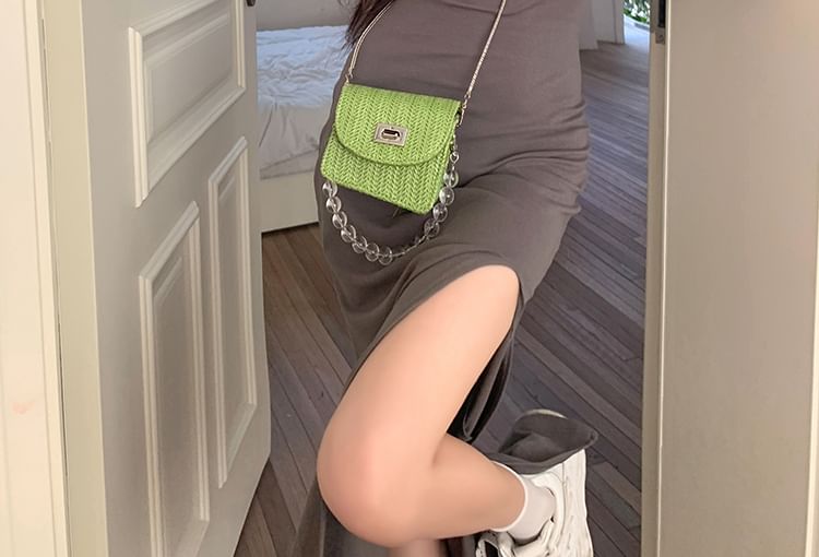 Mermaid Dress Back Midi Slit Neck Spaghetti Open Plain Scoop Strap