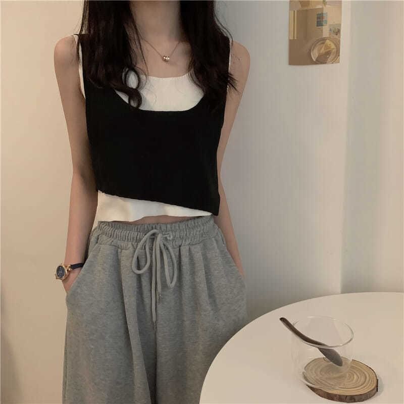 Piece Neck Top Tank Two Scoop Mock Knit