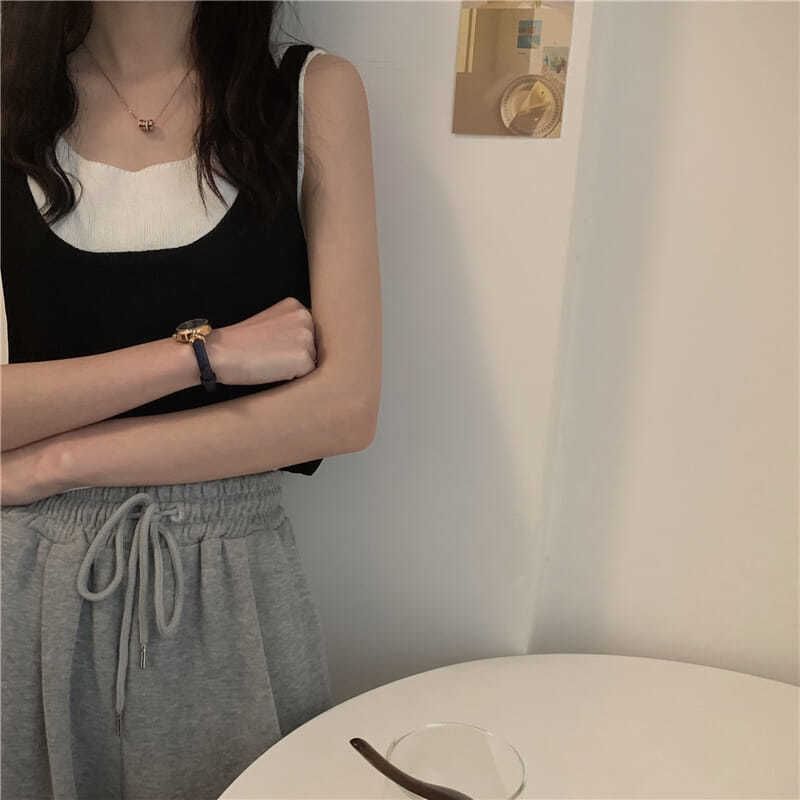 Piece Neck Top Tank Two Scoop Mock Knit