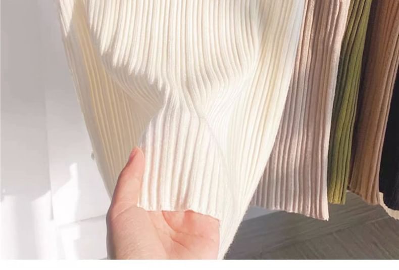 Top Ribbed Knit Plain Neck Tank Crew