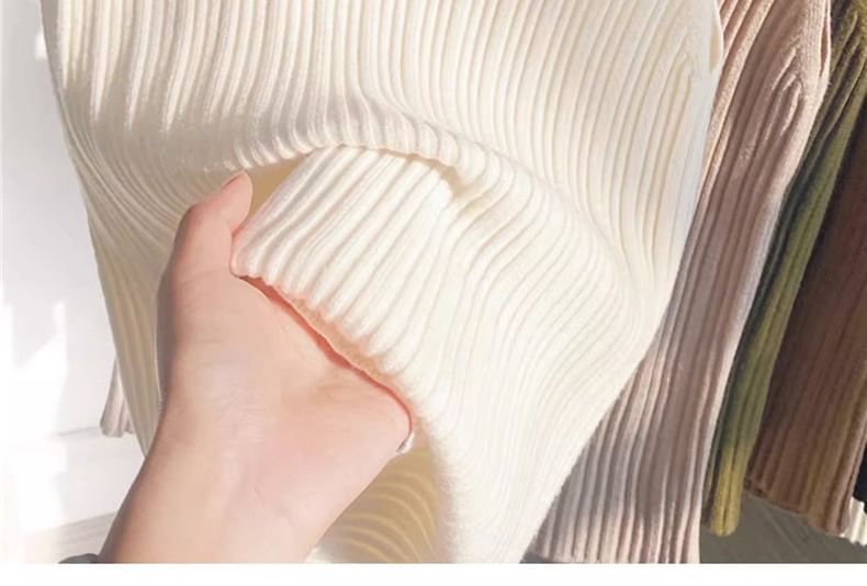 Top Ribbed Knit Plain Neck Tank Crew