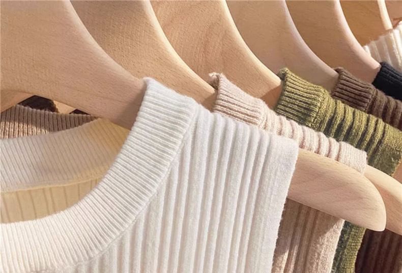 Top Ribbed Knit Plain Neck Tank Crew