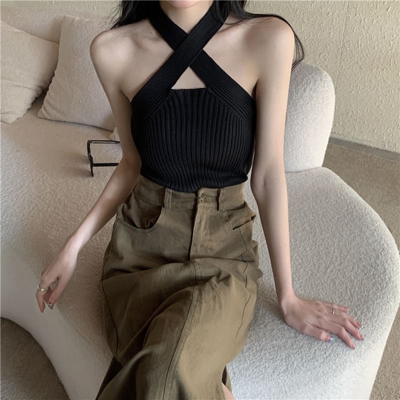 Strap Plain Top Crop Cross