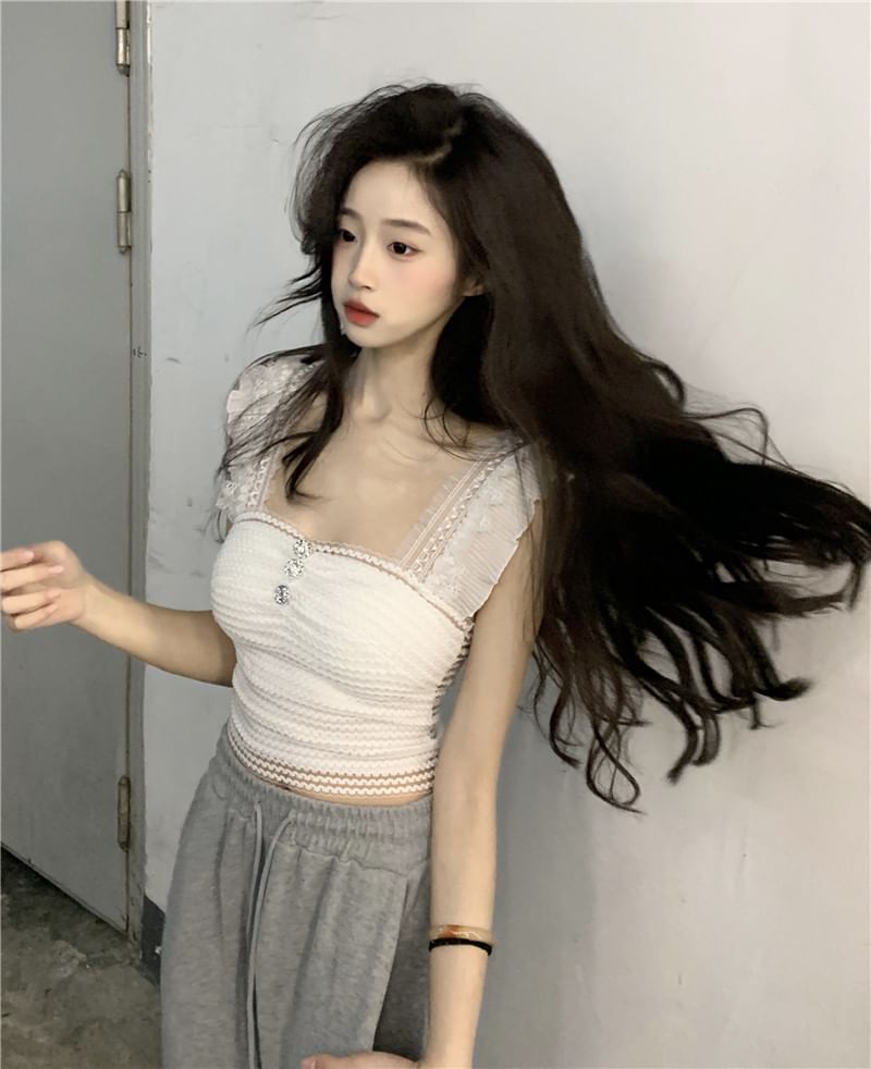 Crop Tank Top Square Plain Neck