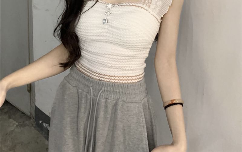 Crop Tank Top Square Plain Neck