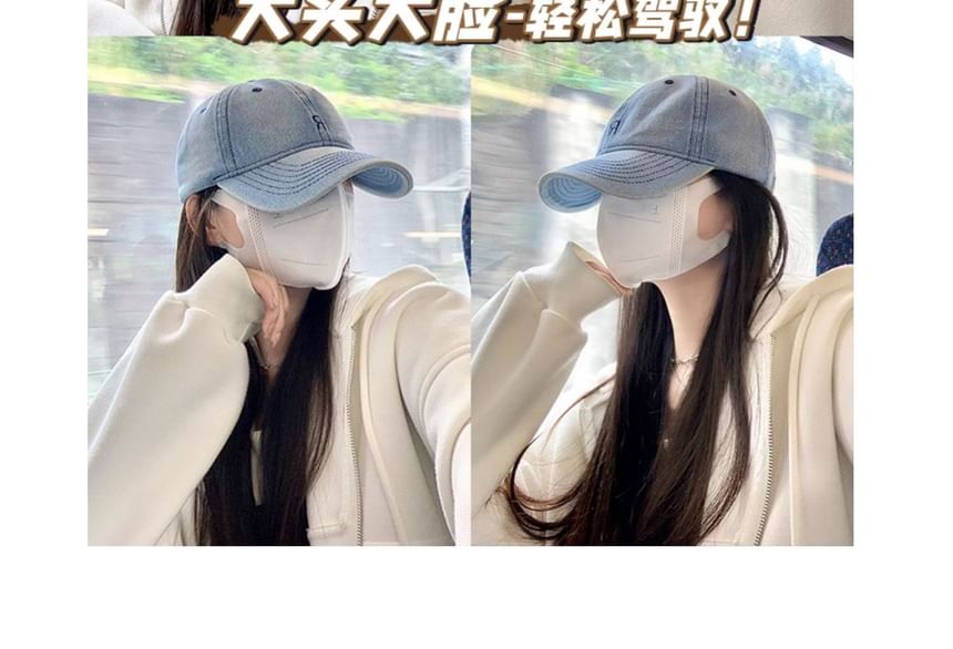 Cap Denim Lettering Washed Embroidered Baseball