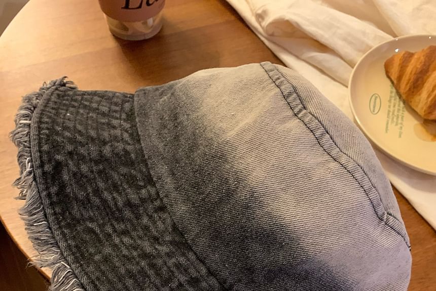 Denim Bucket Hat Washed Frayed Gradient