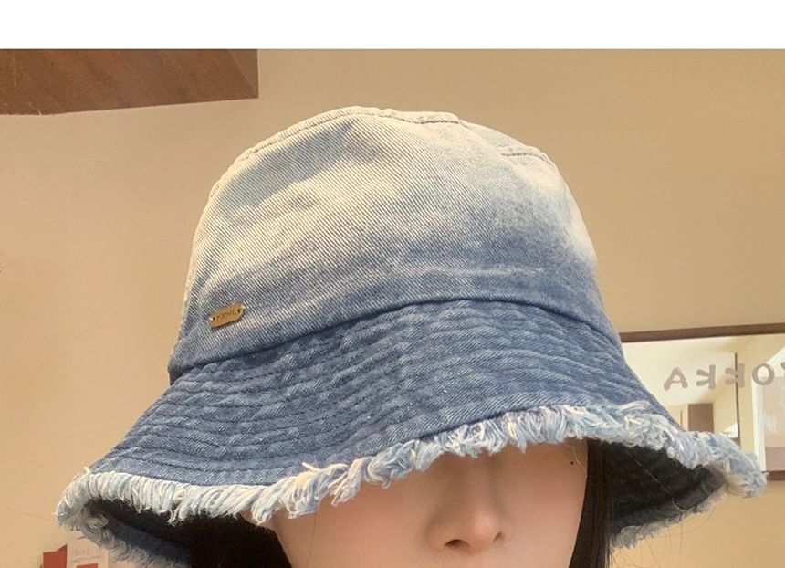 Denim Bucket Hat Washed Frayed Gradient