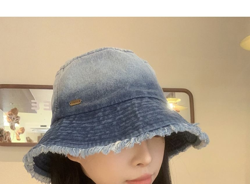 Denim Bucket Hat Washed Frayed Gradient