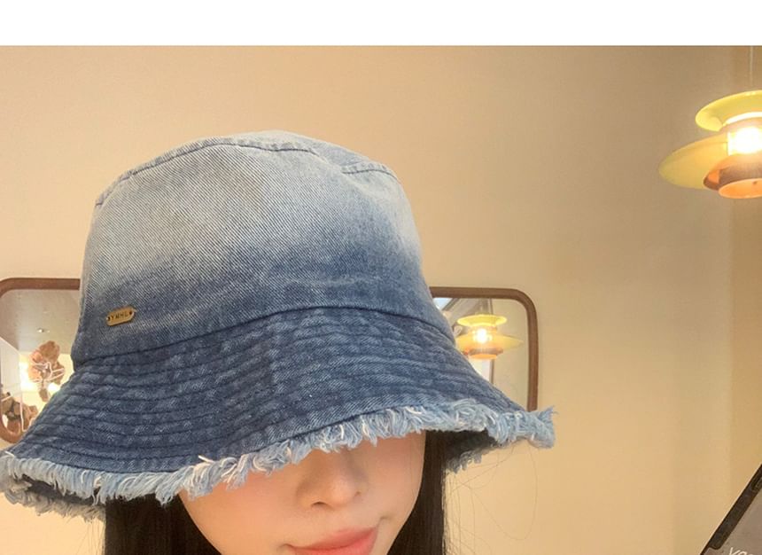 Denim Bucket Hat Washed Frayed Gradient