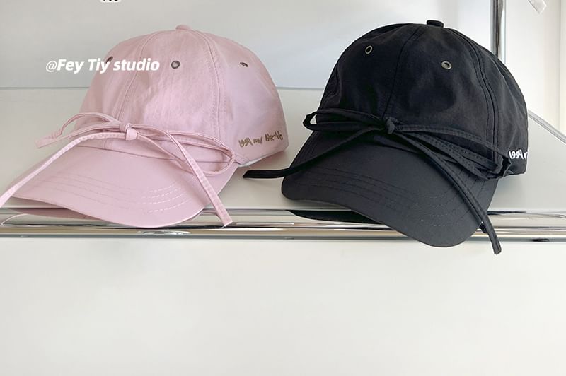 Baseball Embroidered Cap Lettering Bow Accent