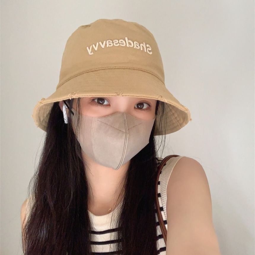 Embroidered Bucket Lettering Distressed Hat