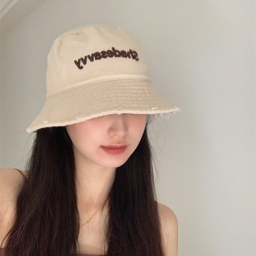 Embroidered Bucket Lettering Distressed Hat