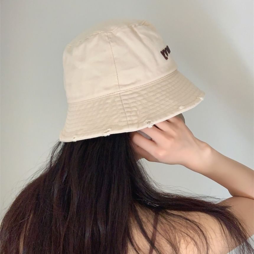 Embroidered Bucket Lettering Distressed Hat
