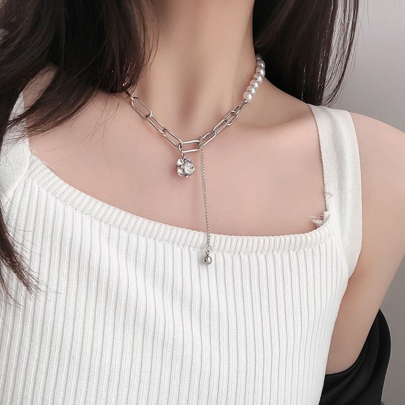 Necklace Rhinestone Pearl Faux Chain