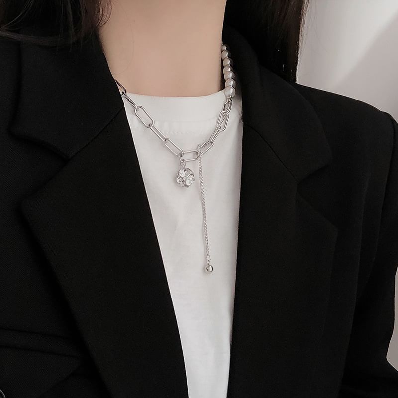 Necklace Rhinestone Pearl Faux Chain