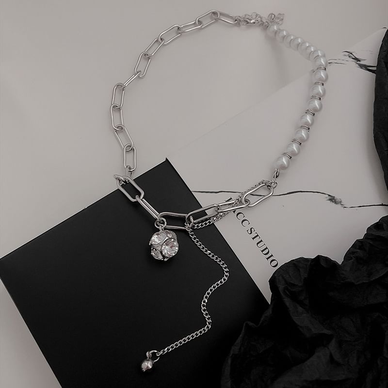 Necklace Rhinestone Pearl Faux Chain