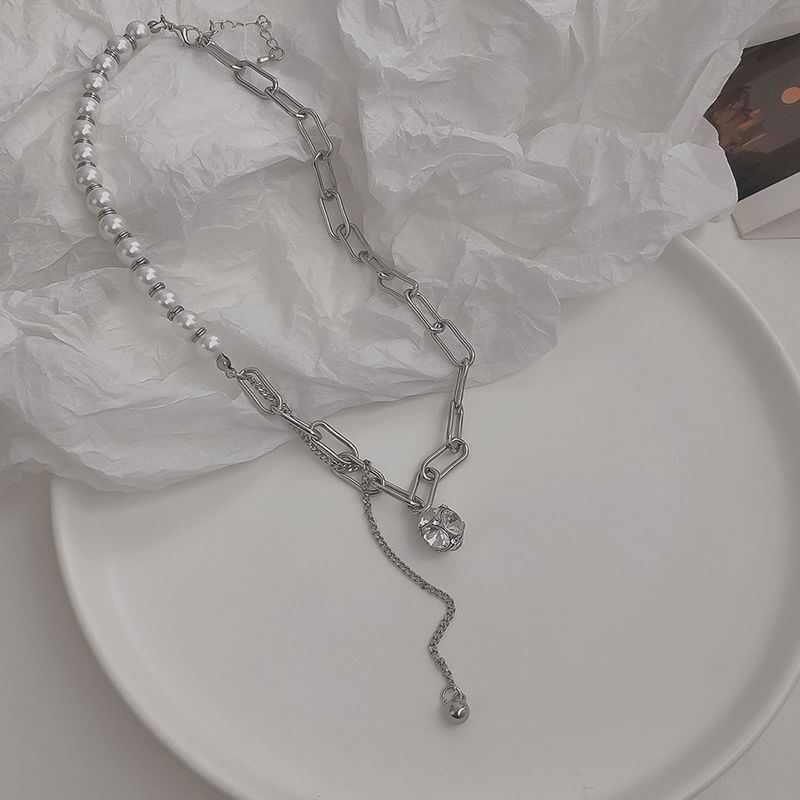 Necklace Rhinestone Pearl Faux Chain