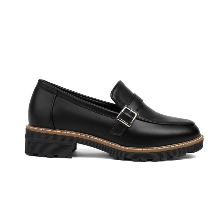 Platform Plain Buckled Faux Leather Shoes