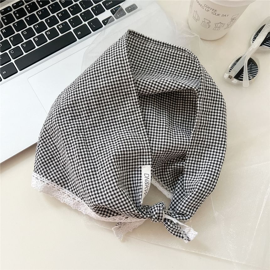 Gingham Lace Trim Headkerchief