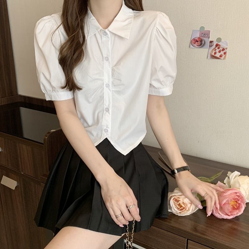 Crop Short-Sleeve Plain Shirt