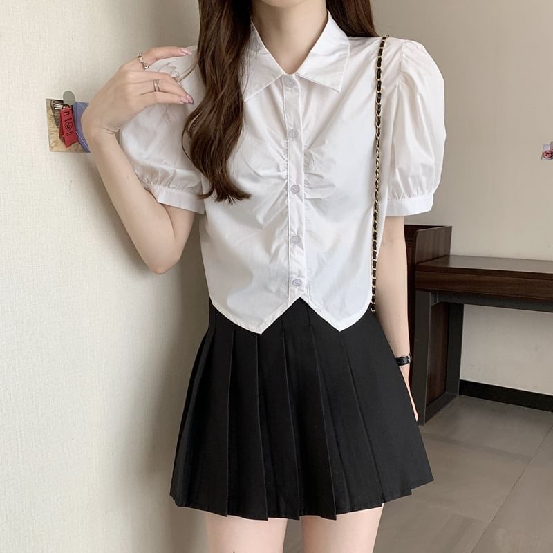 Crop Short-Sleeve Plain Shirt