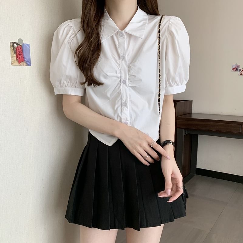 Crop Short-Sleeve Plain Shirt
