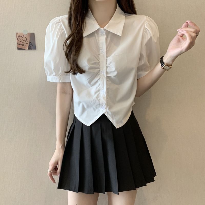 Crop Short-Sleeve Plain Shirt