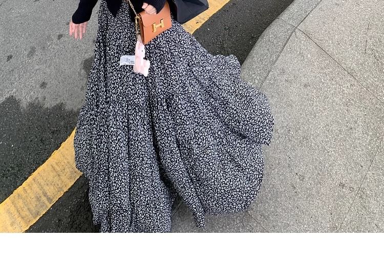 Midi Floral Elastic Skirt Waist A-Line