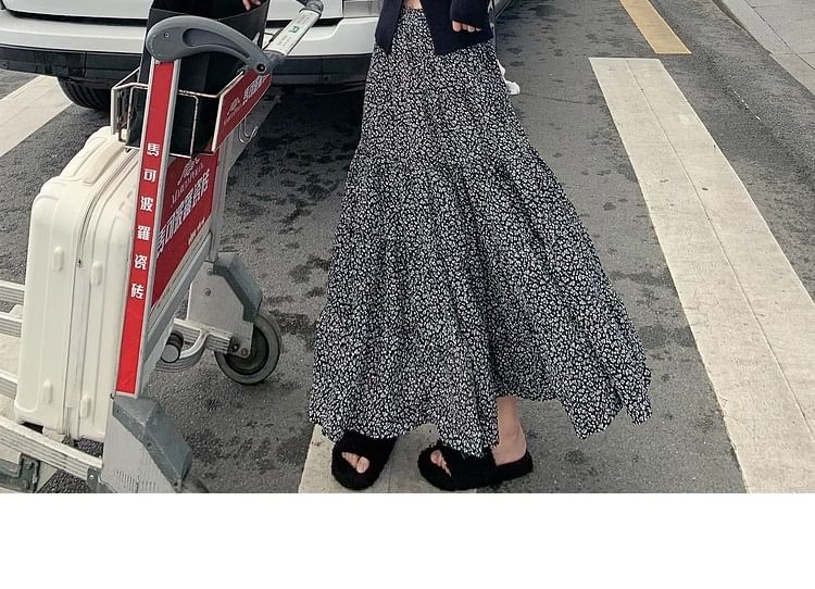 Midi Floral Elastic Skirt Waist A-Line