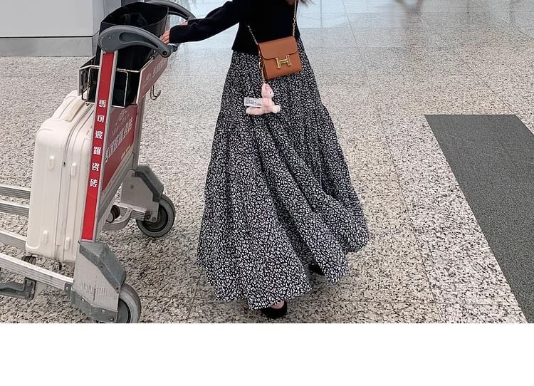 Midi Floral Elastic Skirt Waist A-Line